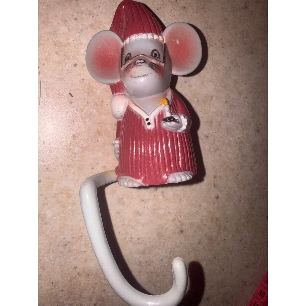 Vintage Christmas Mouse Stocking Hanger Red Nightgown Candle OS